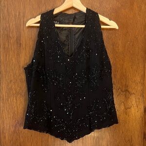 J Kara Black Sleeveless Beaded Embellished V Neck Sleeveless Top